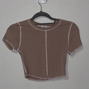 Garage Brown Ribbed Crop Top